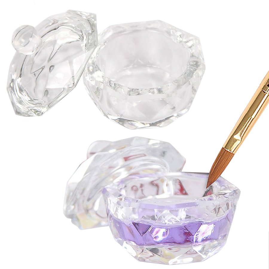 Professional Nail Art Glass Cup with Lid, Acrylic Liquid & Brush Cleaner Dappen Dish for Salon, Home Use