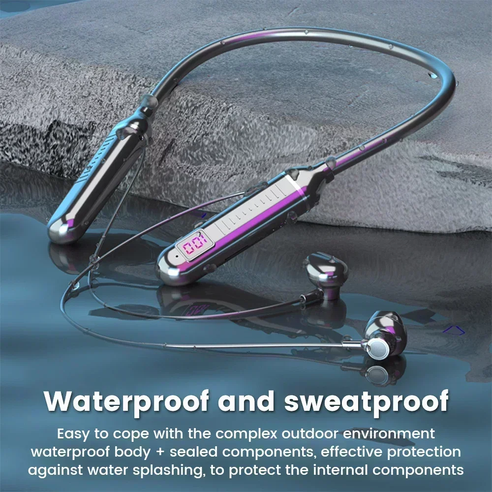 HiFi Bluetooth Neckband Headphones with LED Display and Mic