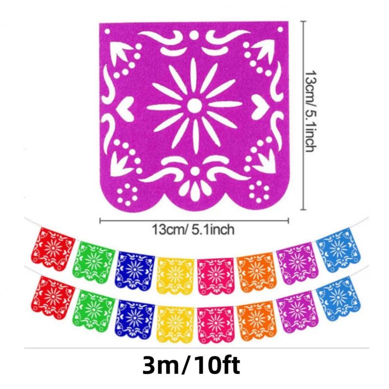 Colorful Dia De Los Muertos Papel Picado Banner – Mexican Party & Carnival Decoration