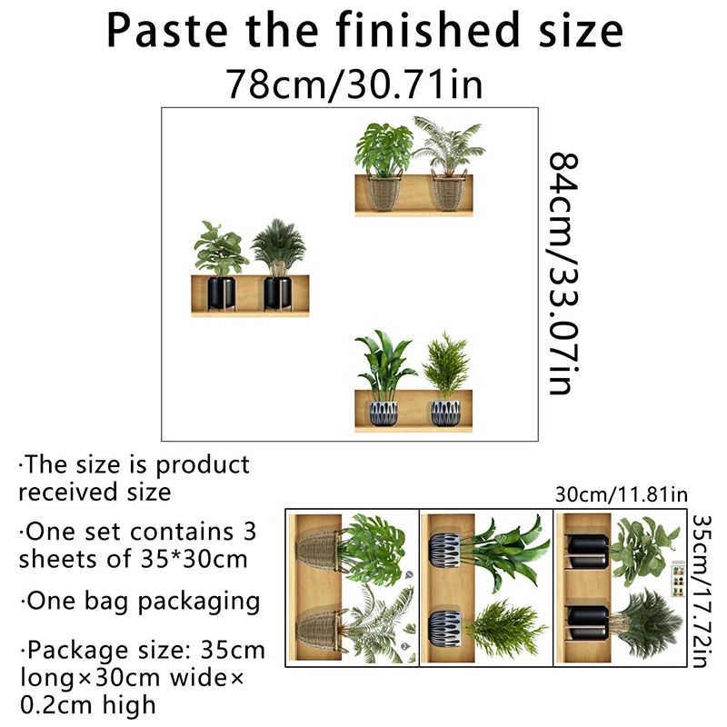 Plant Wall Stickers Potted Design Green Wall Decal Set