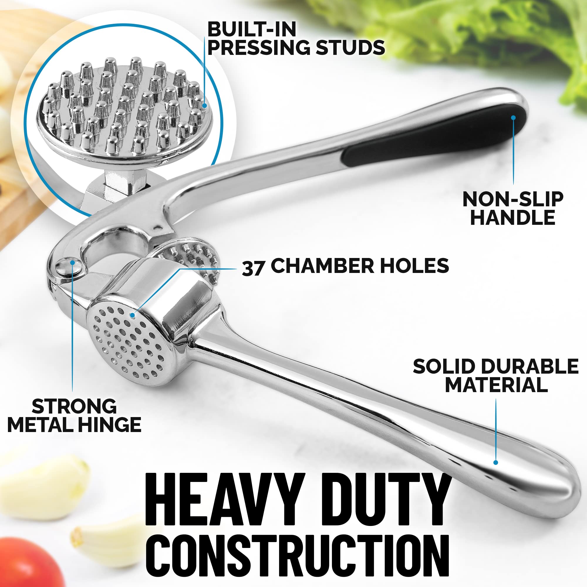 Garlic Press Rocker Grinder Tools, Kitchen Garlic Mincer Crusher Squeezer, Ginger Crusher with Easy Grip