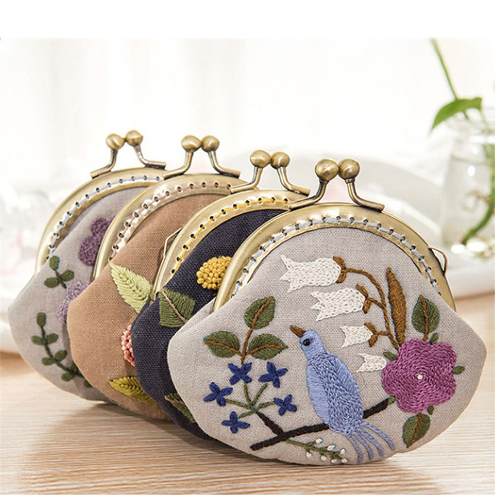 Flowers Bird Embroidered Coin Purse Wallet, Mobile Phone Bags Kit, Handmade DIY Clutch Bag