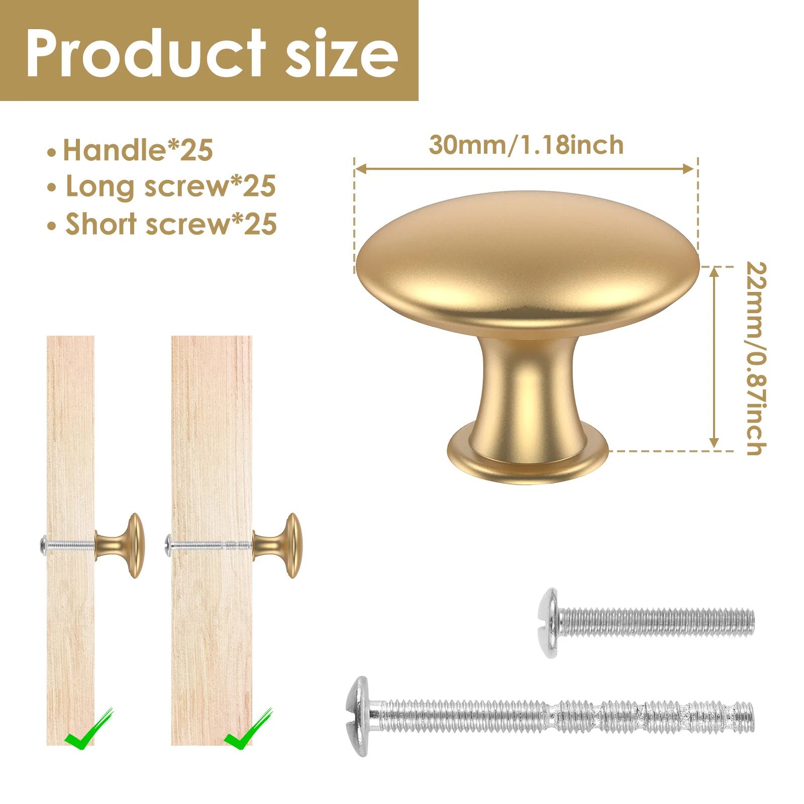 25 Piece Gold Drawer Knob Set Zinc Alloy Cabinet Handle Pulls