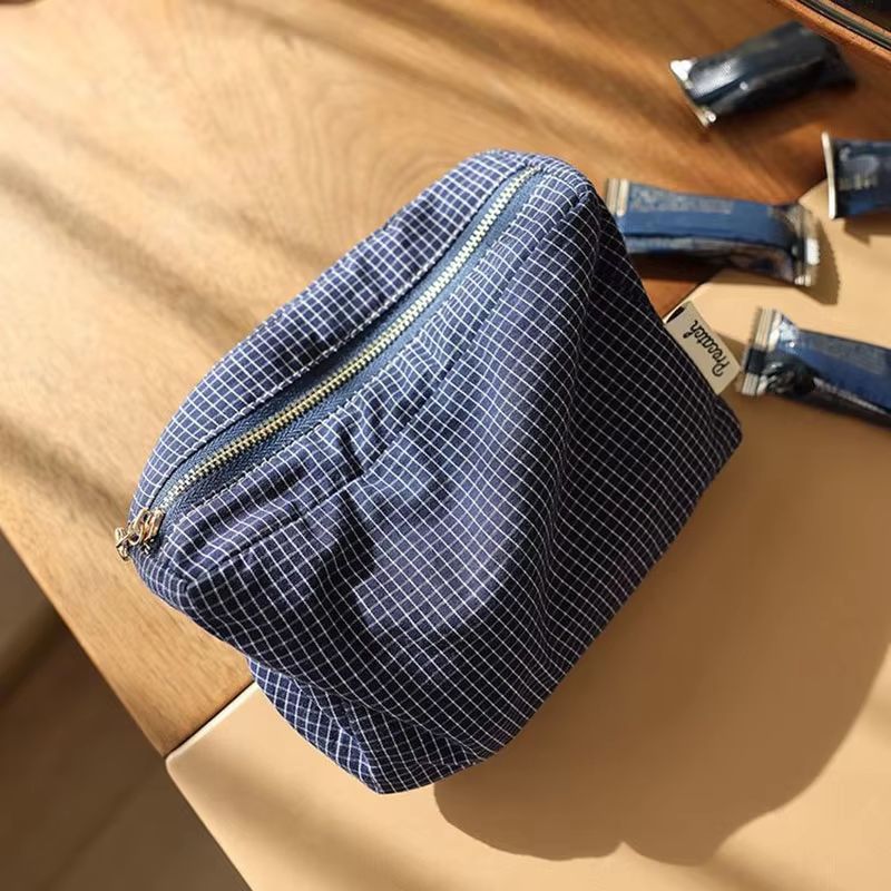 Checkered Striped Cosmetic Bag Square Zipper Makeup Storage Pouch