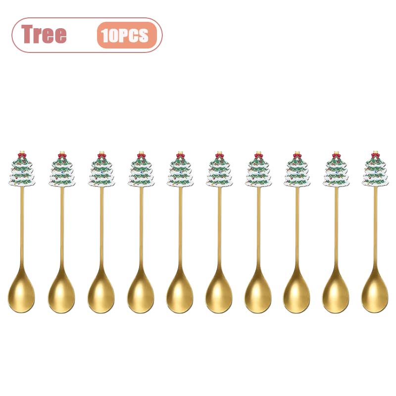 Stainless Steel Christmas Spoon Set, Coffee Spoon, Dessert Spoon, Santa Claus Tableware, Kitchen Utensils, Holiday Gift