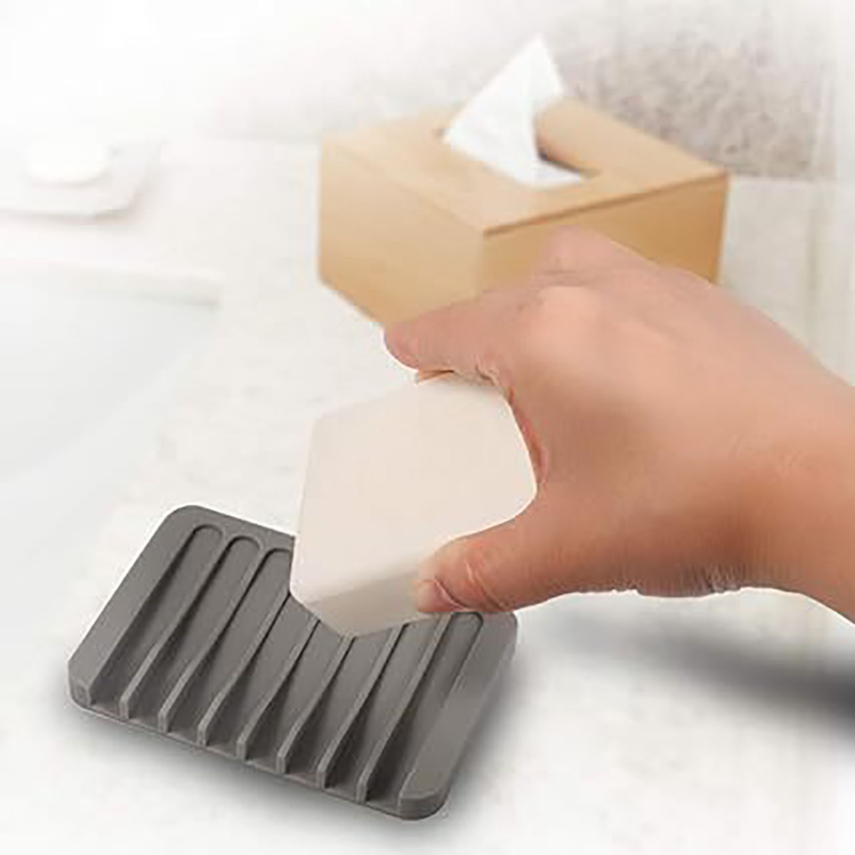 Durable Silicone Soap Holder Tray Soap Box Storage Plate for Bathroom Sink Draining Sponge Shower Accessories