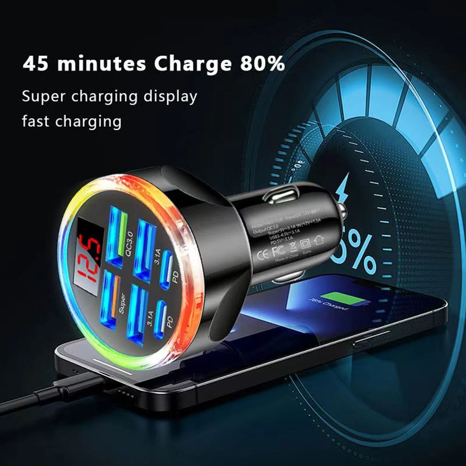 6 in 1 Dual PD USB C Super Fast Car Charger