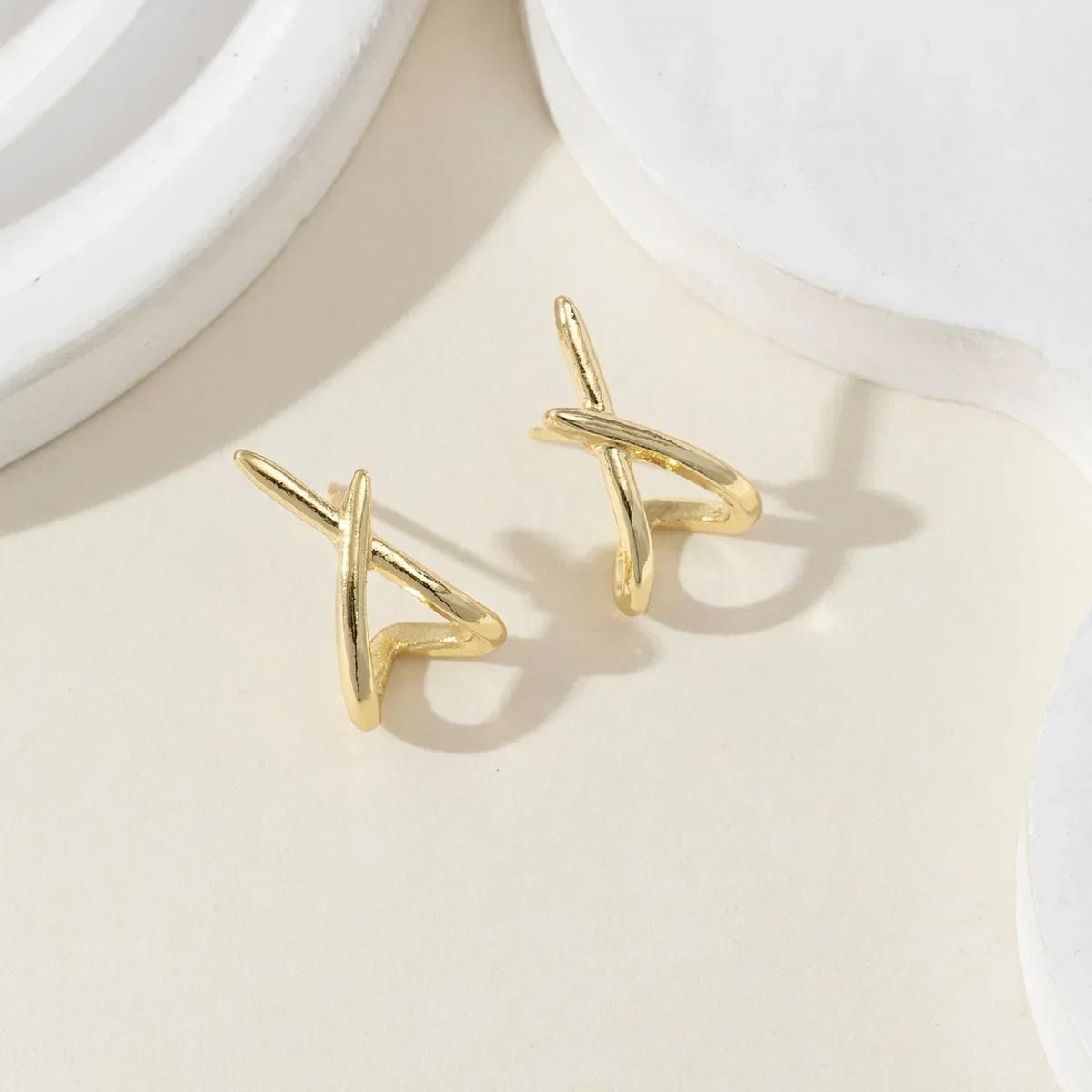 Trendy Gold Cross Stud Earrings