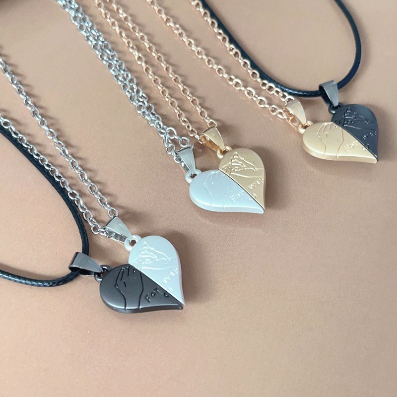 Couple Pendant Necklace Electrocardiogram, Magnetic Heart Pendant Splicing Necklace, Simple Quality Valentines Day Gift