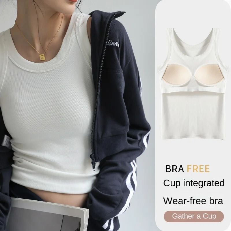 Womens Ribbed Tank Top with Chest Pad Summer Casual Camisole