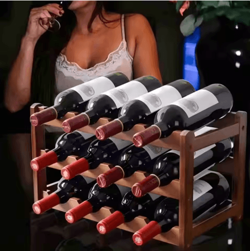 Bamboo Multi Tier Wine Rack Vintage Solid Wood Tabletop Display for Home and Bar