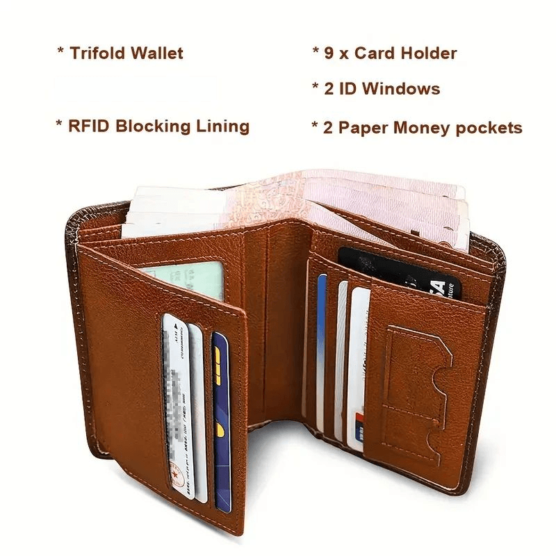 Men's RFID Wallet - Secure, Stylish, Trifold Design with Large Capacity & Photo Slot