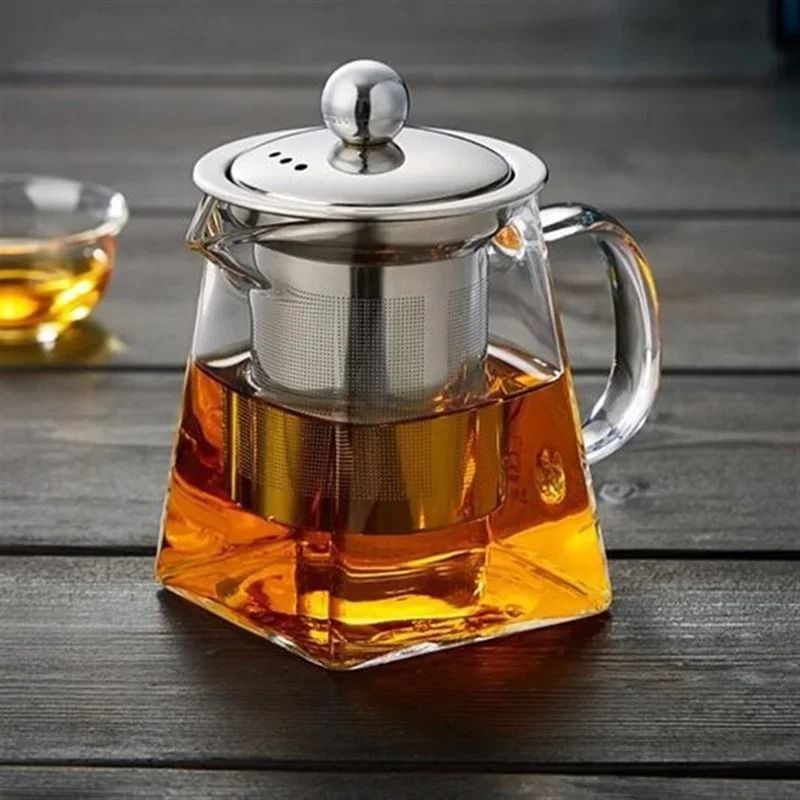 Heat Resistant Glass Teapot with Stainless Steel Infuser – Clear Square Tea Kettle for Loose Leaf Tea or Coffee Brewing