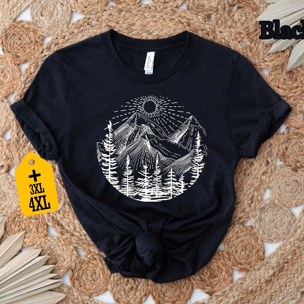 Retro Mountain Sunset Shirt, Aesthetic Hiking T-Shirt, Wanderlust Tee, Outdoor Camping Shirt, Vacation Tee, Nature Lover