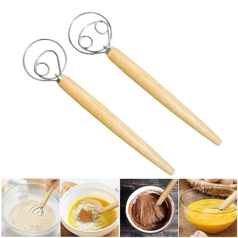 Stainless Steel Danish Dough Whisk With Wooden Handle