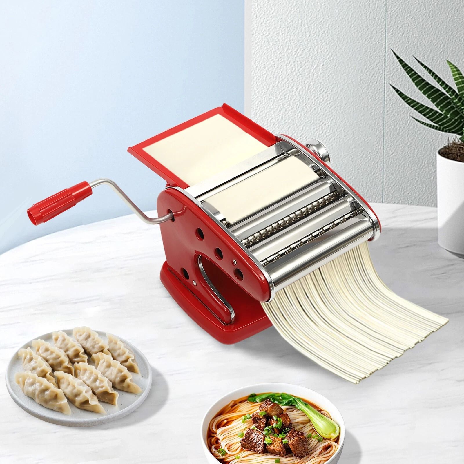 Pasta Maker Machine with Adjustable Thickness Settings, Durable Stainless Steel Construction