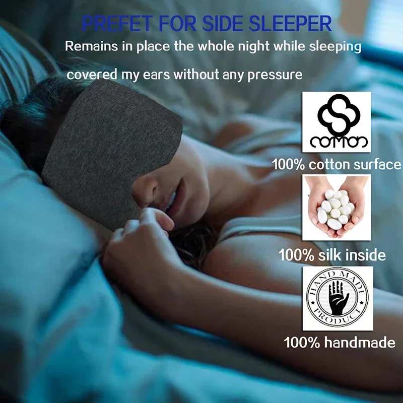 Handmade Cotton Blackout Sleep Mask for Side Sleepers Soft & Portable Eye Covers for Travel