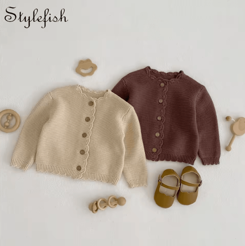 Unisex Baby Knit Sweater Solid Color Toddler Round Neck Knitted Pullover