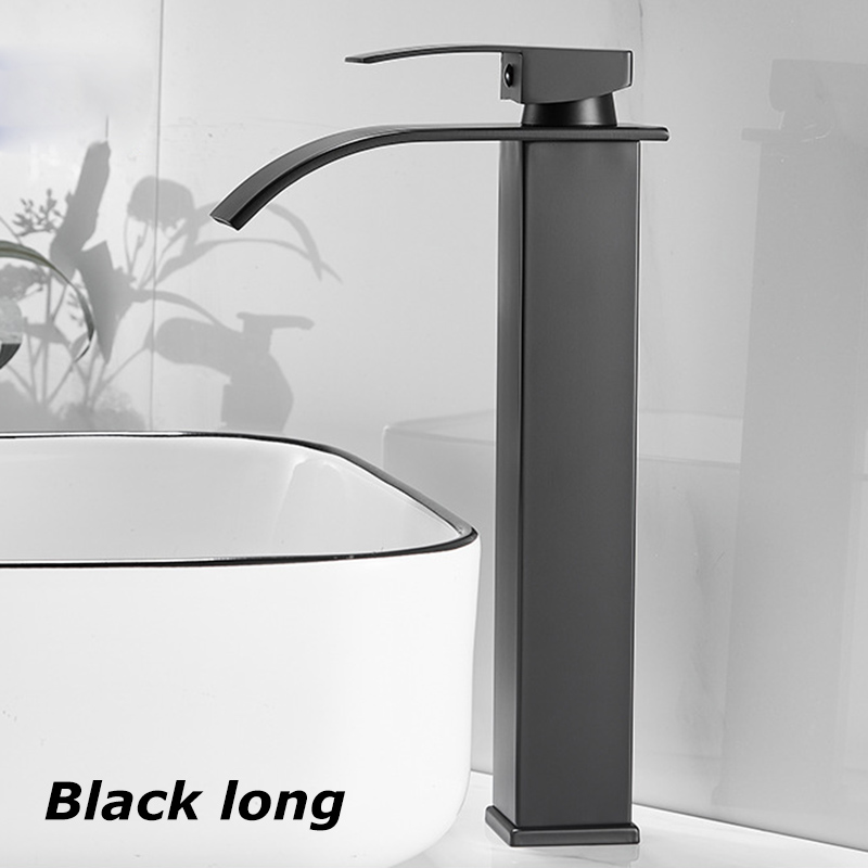 Stainless Steel Waterfall Wash Basin, Hot Cold Dual Faucet, Black Bathroom Toilet Home Sink