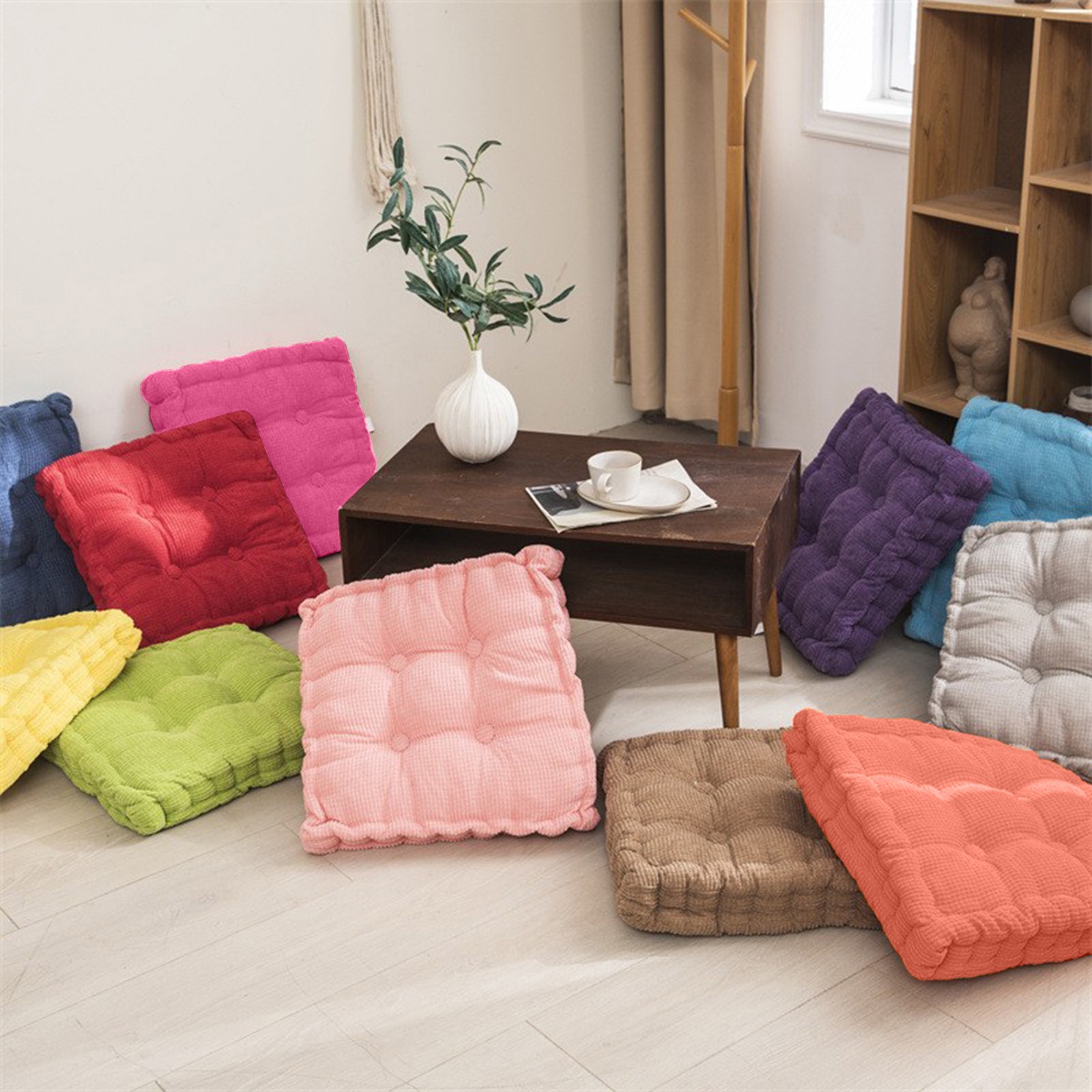Solid Tufted Meditation Floor Square Pillow Cushions for Yoga Thick Pad Seating and Balcony Chair
