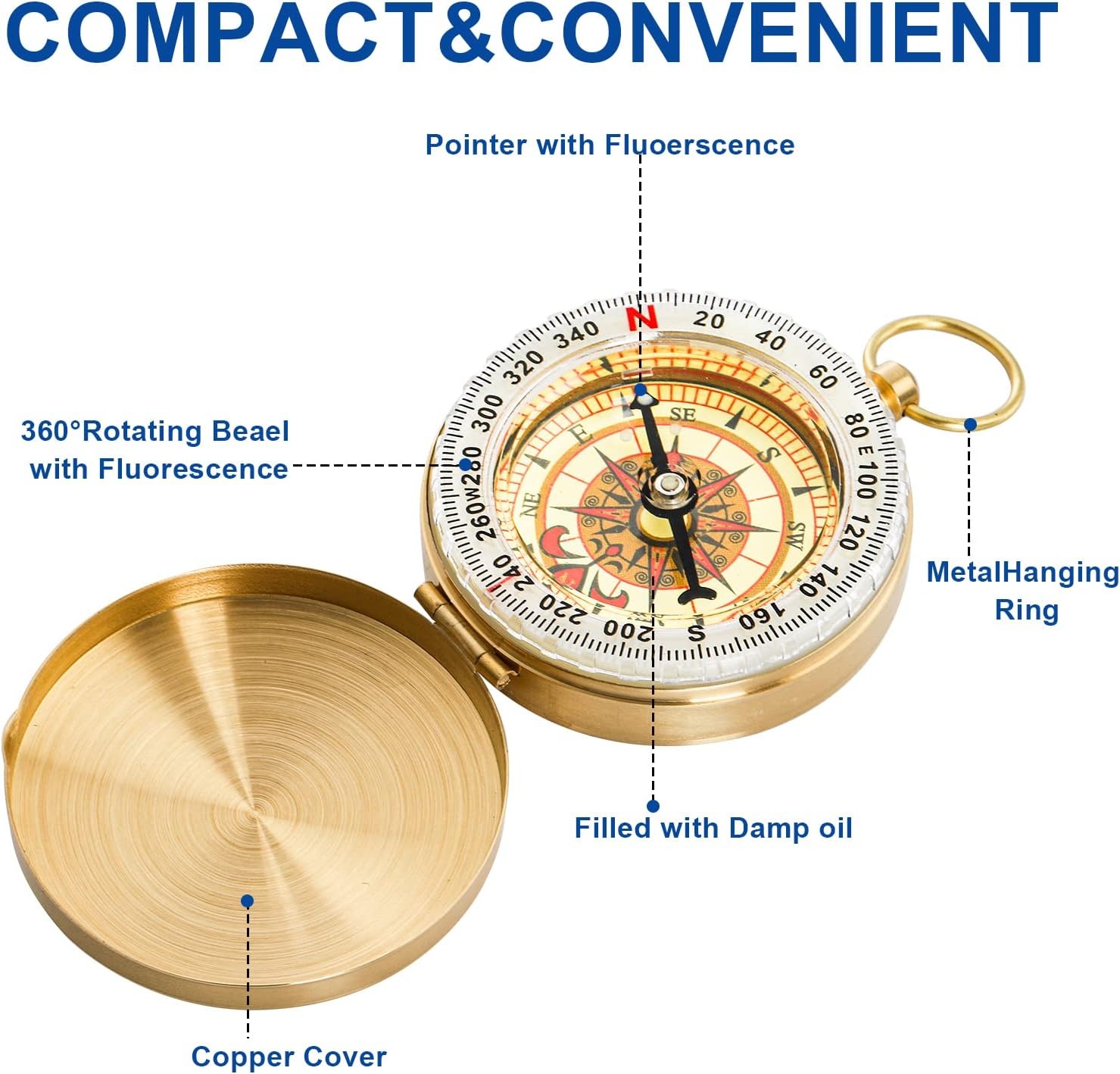 Classic Pocket Compass  Glow in the Dark, Waterproof, Military-Grade Hiking & Camping Gear