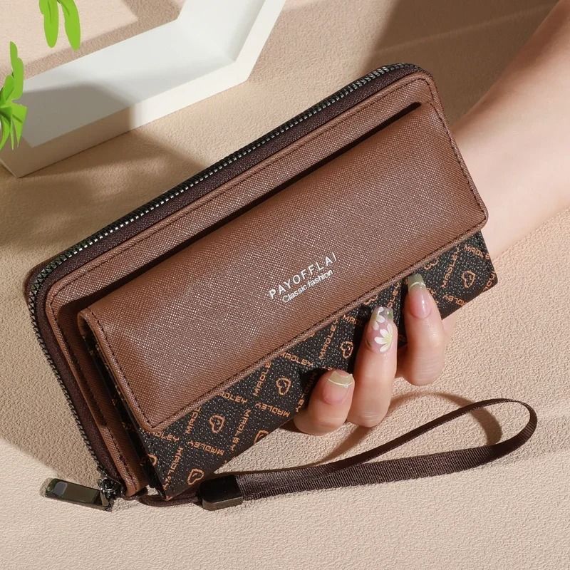 Mens Double-Layer Faux Leather Wallet with Snap Closure and Zippered Coin Pocket