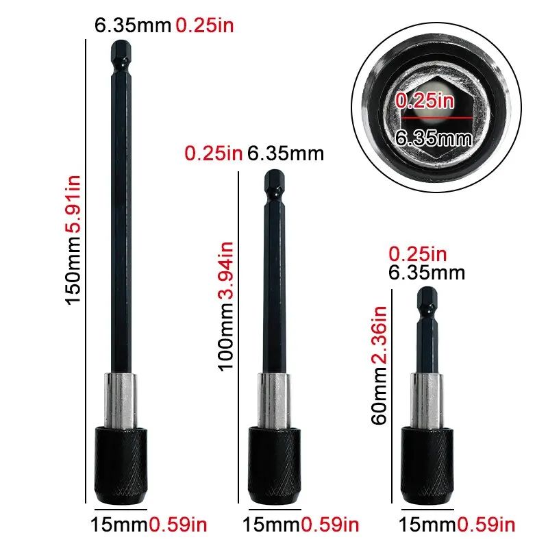 Quick-Release Hex Bit Extension Rod Set 3 pcs– Self-Locking Drill Screwdriver Extension Adapter for Fast Bit Changes