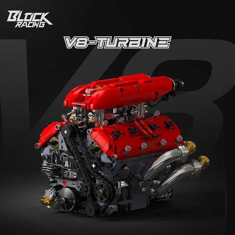 1370PCS Technical V8 Engine Motorized Building Blocks Kit for STEM Learning