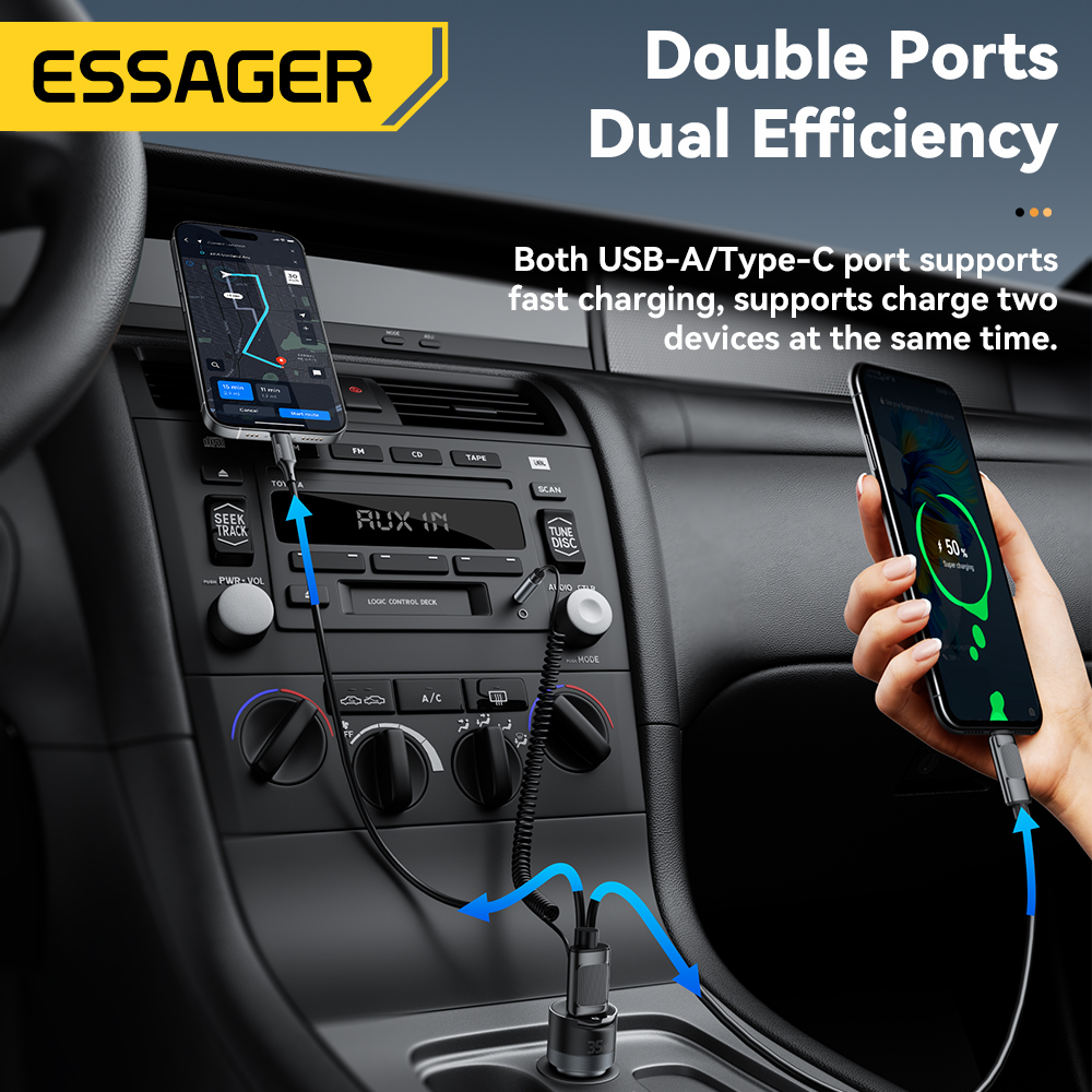 Bluetooth Car Charger, 3.5mm AUX Adapter for iPhone, Huawei, Xiaomi, Samsung, iPad Fast Charging