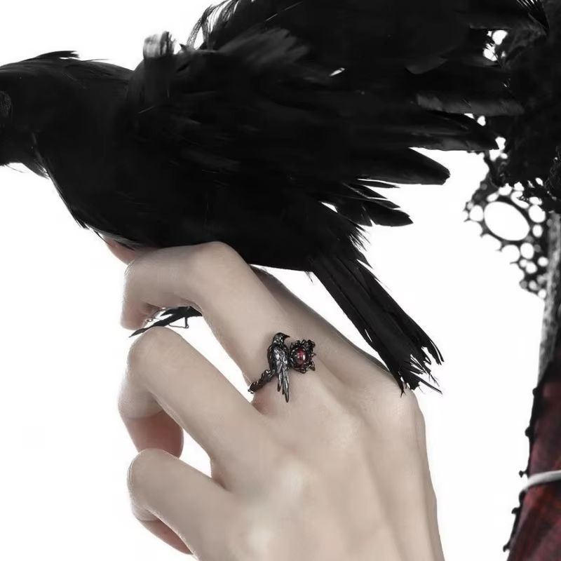 Halloween Dark Style Black Thorn Crow Adjustable Ring