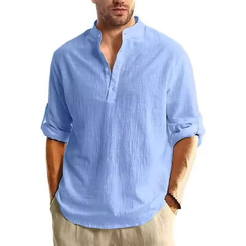 Long Sleeve Cotton Henley Shirt Lightweight Breathable Button Polo Top
