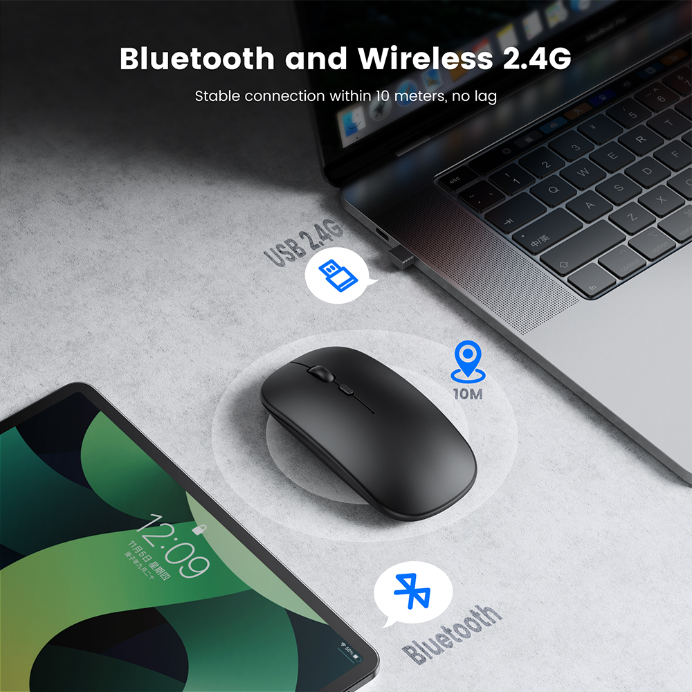 Ergonomic Rechargeable Wireless Bluetooth Mouse for Laptop and PC