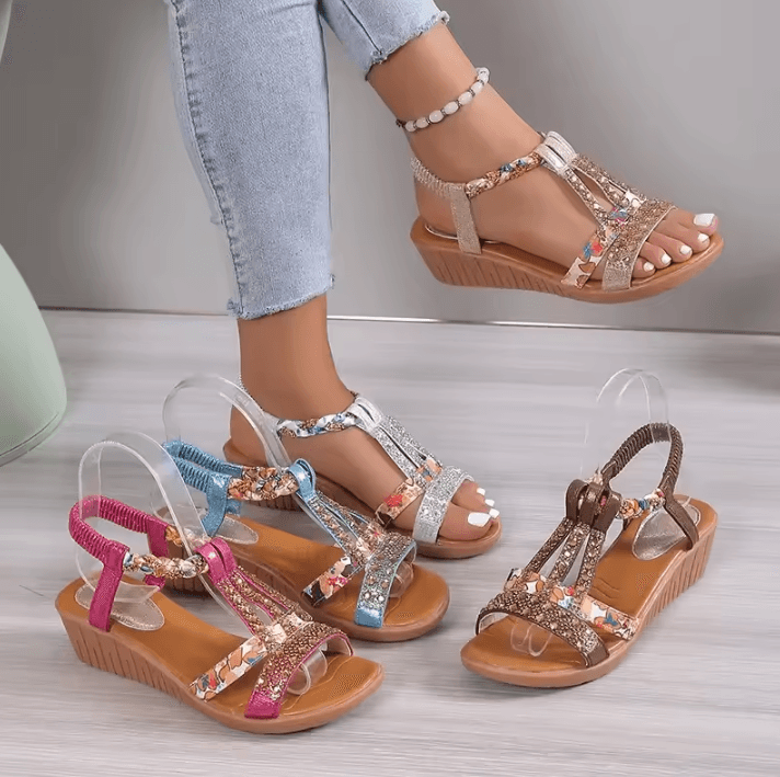 Womens Wedge Sandals Summer – Bohemia Rhinestones Casual Platform Beach Shoes (Sizes 34-43)