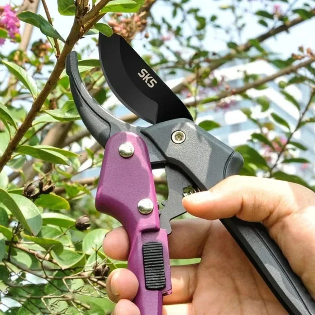 SK5 High Carbon Steel Gear-Driven Garden Pruning Shears – Bypass Tree Trimmers for Effortless Rough Branch Cutting