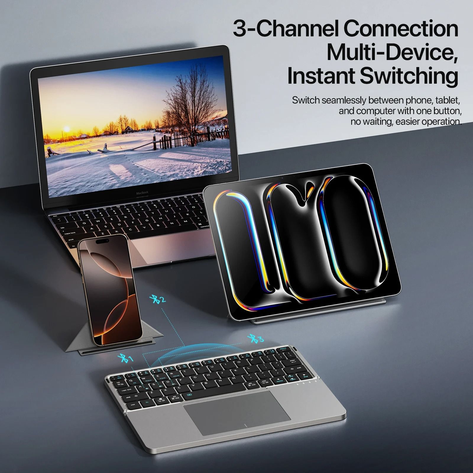 Foldable Bluetooth Keyboard with Touchpad and Phone Holder