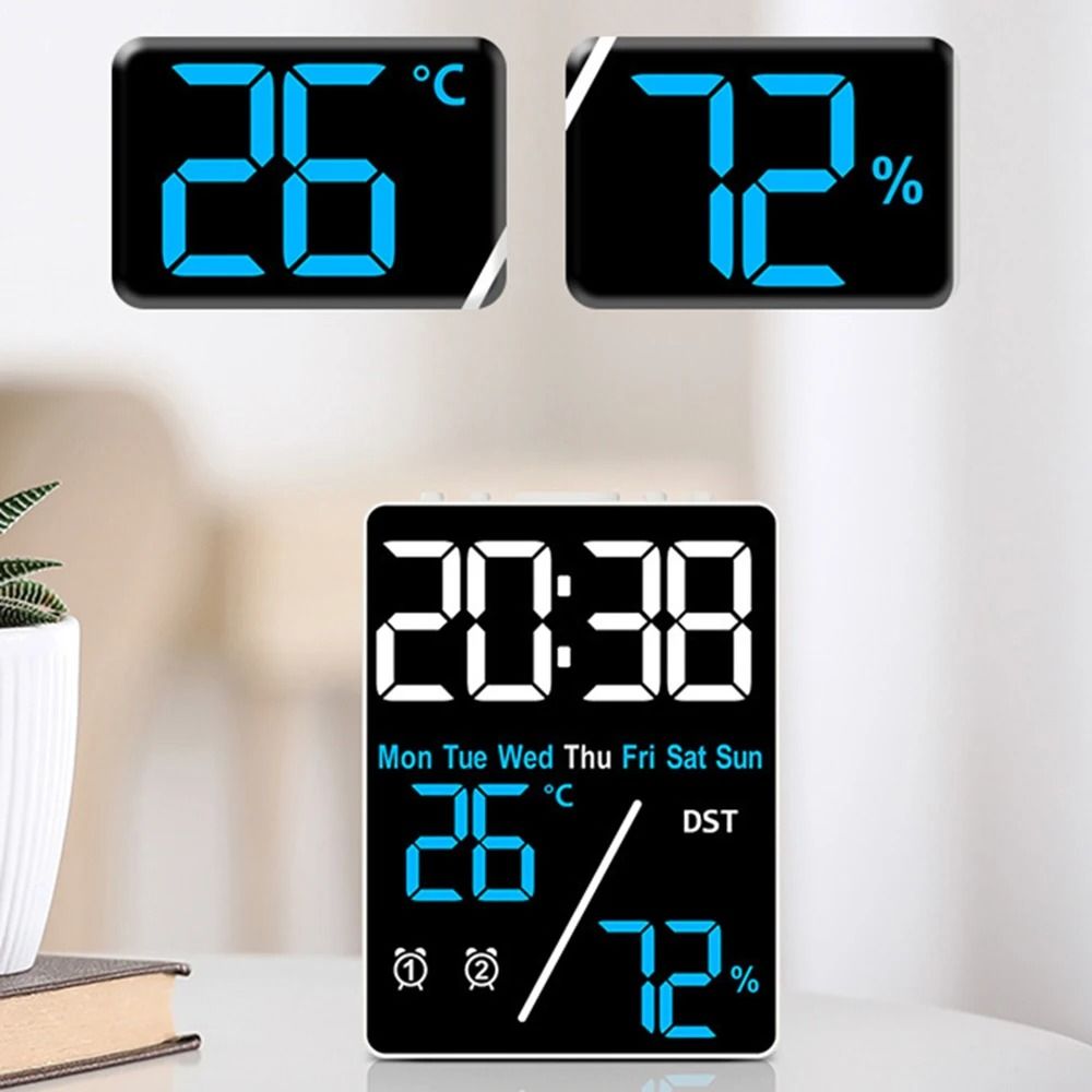 Digital Alarm Clock With Temperature Humidity Date And Dual Alarms LED Display