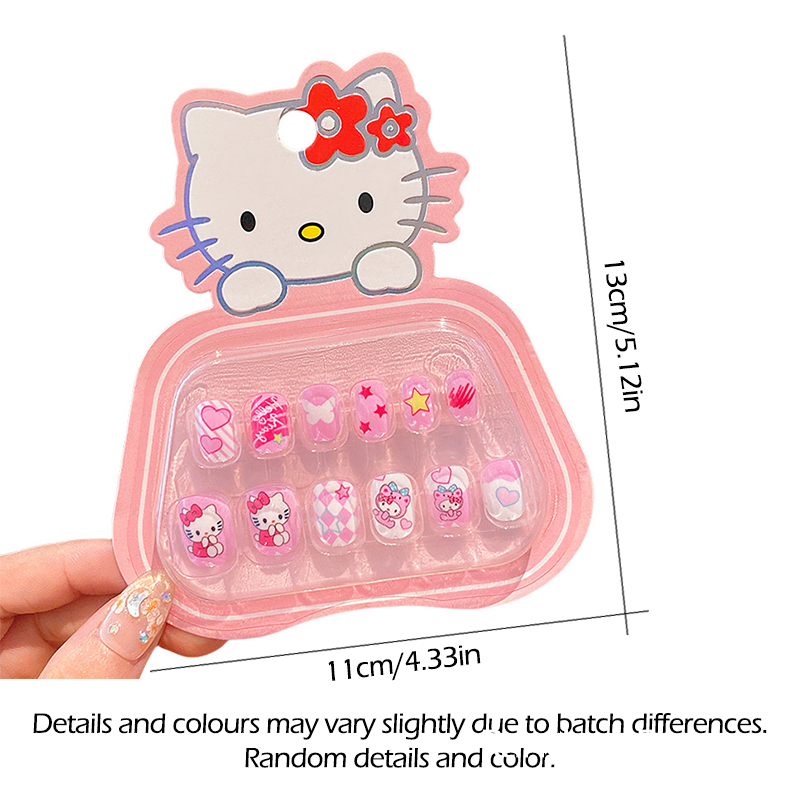 3D Rhinestones Sanrio Hello Kitty, Kuromi, My Melody Kids Press-On Nails with Bows, Self-Adhesive Nail Stickers