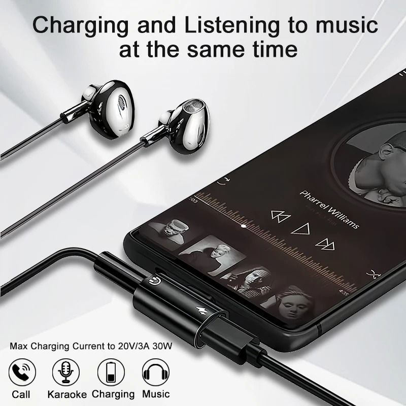 USB C to 3.5mm Headphone and Charger Adapter Fast Charging Audio Splitter