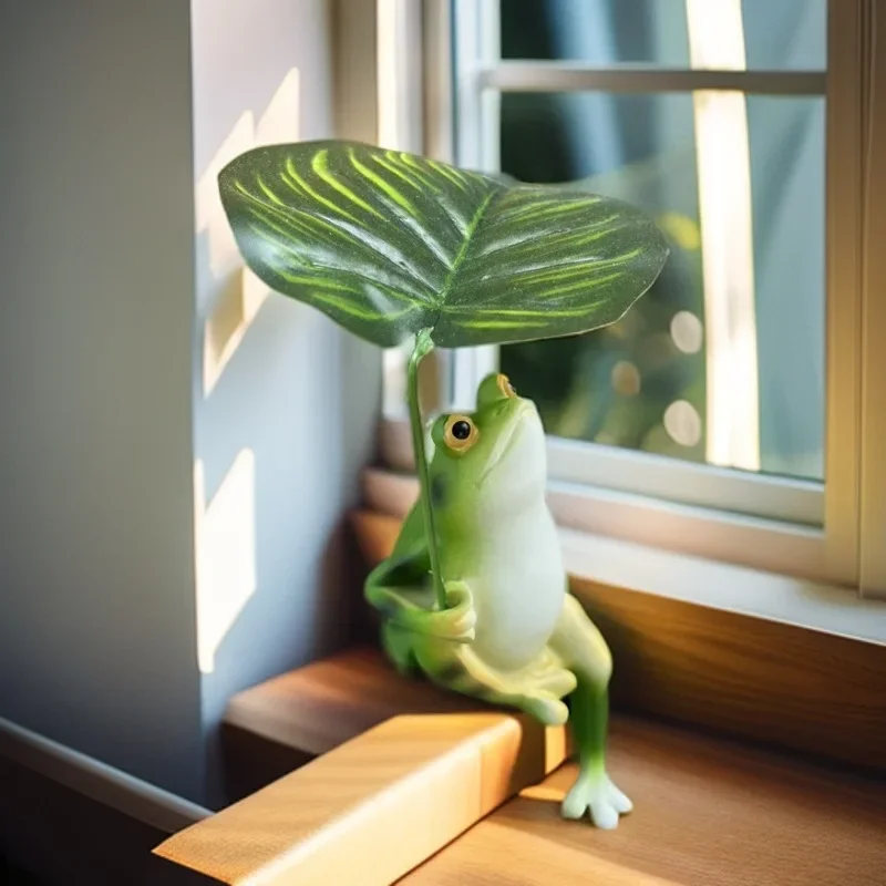 Mini Garden Ornament Simulated Frog Leaf Decor for Pool, Courtyard, Home Balcony Accent