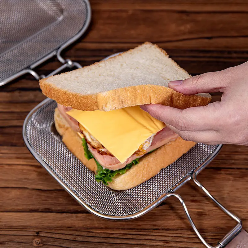 Portable Stainless Steel Sandwich Maker Pan for Camping and BBQ Grilling