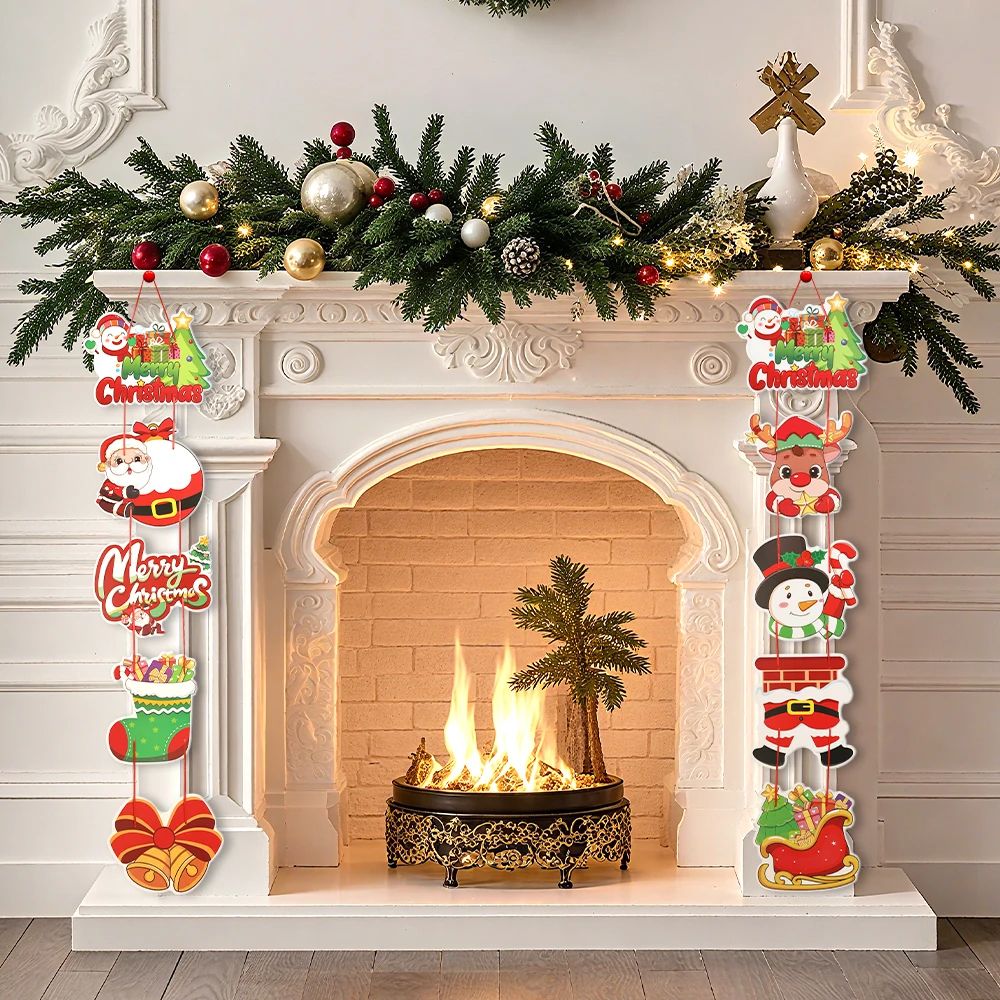 2pcs Santa Snowman Christmas Door Hanging Banner Decor