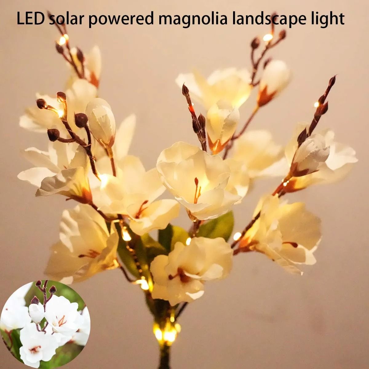 Solar Magnolia Garden Stake Lights | IPP66 Waterproof Outdoor LED Holiday Floral Decor