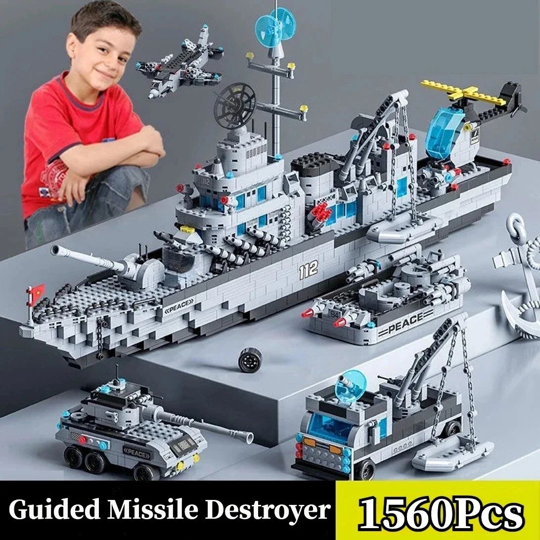 1560pcs 6 in 1 Military Navy Ship Building Block Set