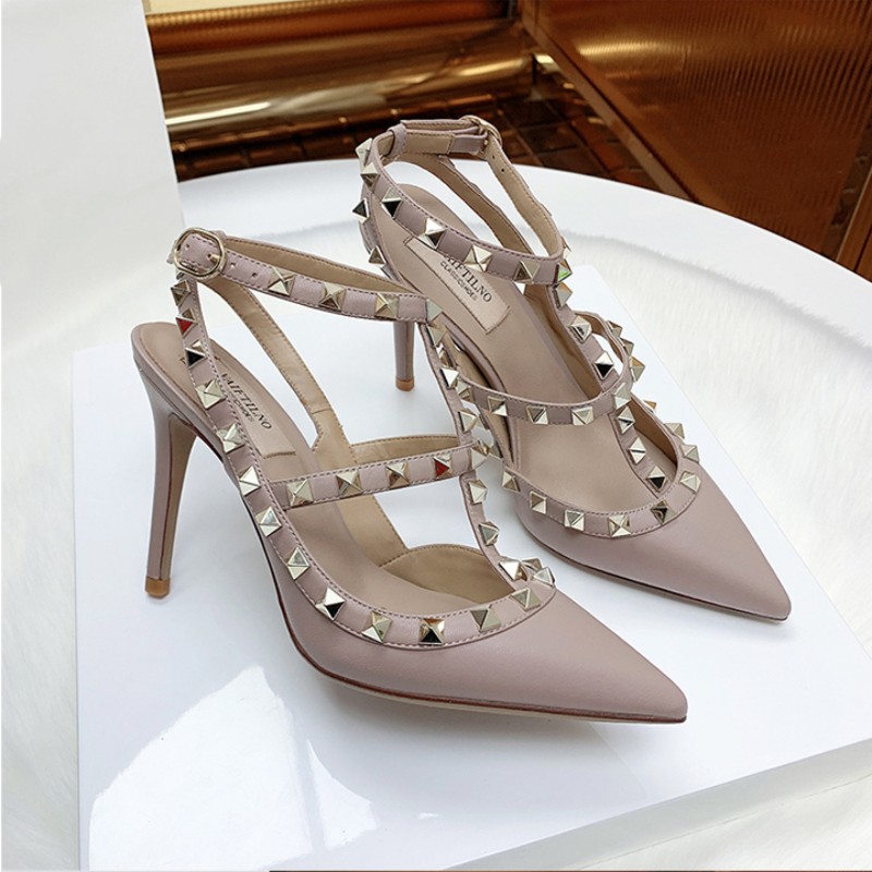 Summer Gladiator Stiletto Sandals for Women, Metal Rivet High Heels, Elegant Pointed Toe Sexy Party Shoes