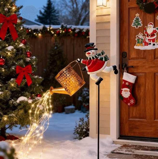 FrostGlow Solar Snowman Watering Can Garden Light