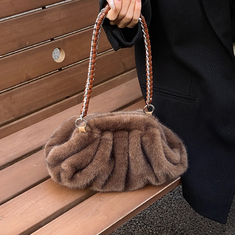 Luxury Faux Fur Shoulder Bag Soft Plush Hobo Winter Designer Tote