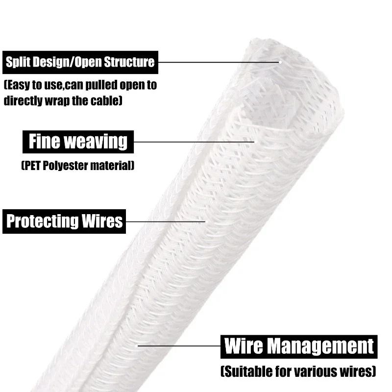 Self-Closing Braided Cable Sleeve – High-Performance PET Insulated Split Loom Wire Organizer Wrap