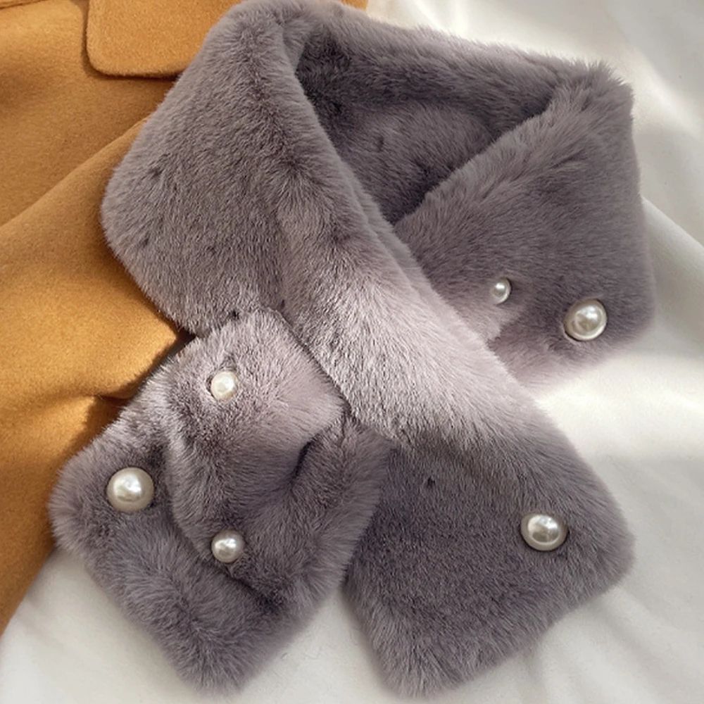 Luxury Faux Rabbit Fur Cross Collar Scarf – Women's Thick Winter Furry Neck Warmer