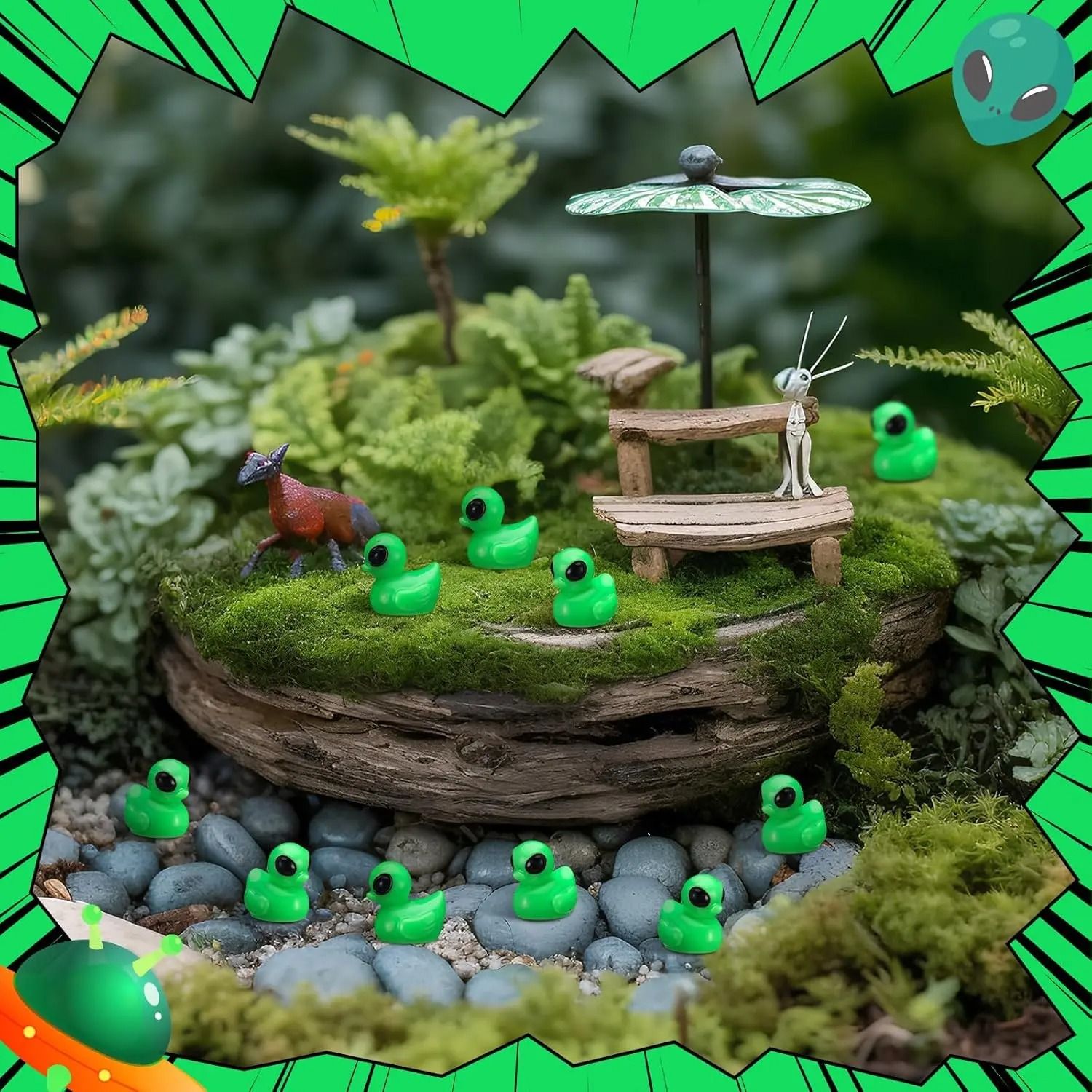 Green Alien Duck Figurines – High-Definition Sci-Fi Micro-Sculptures