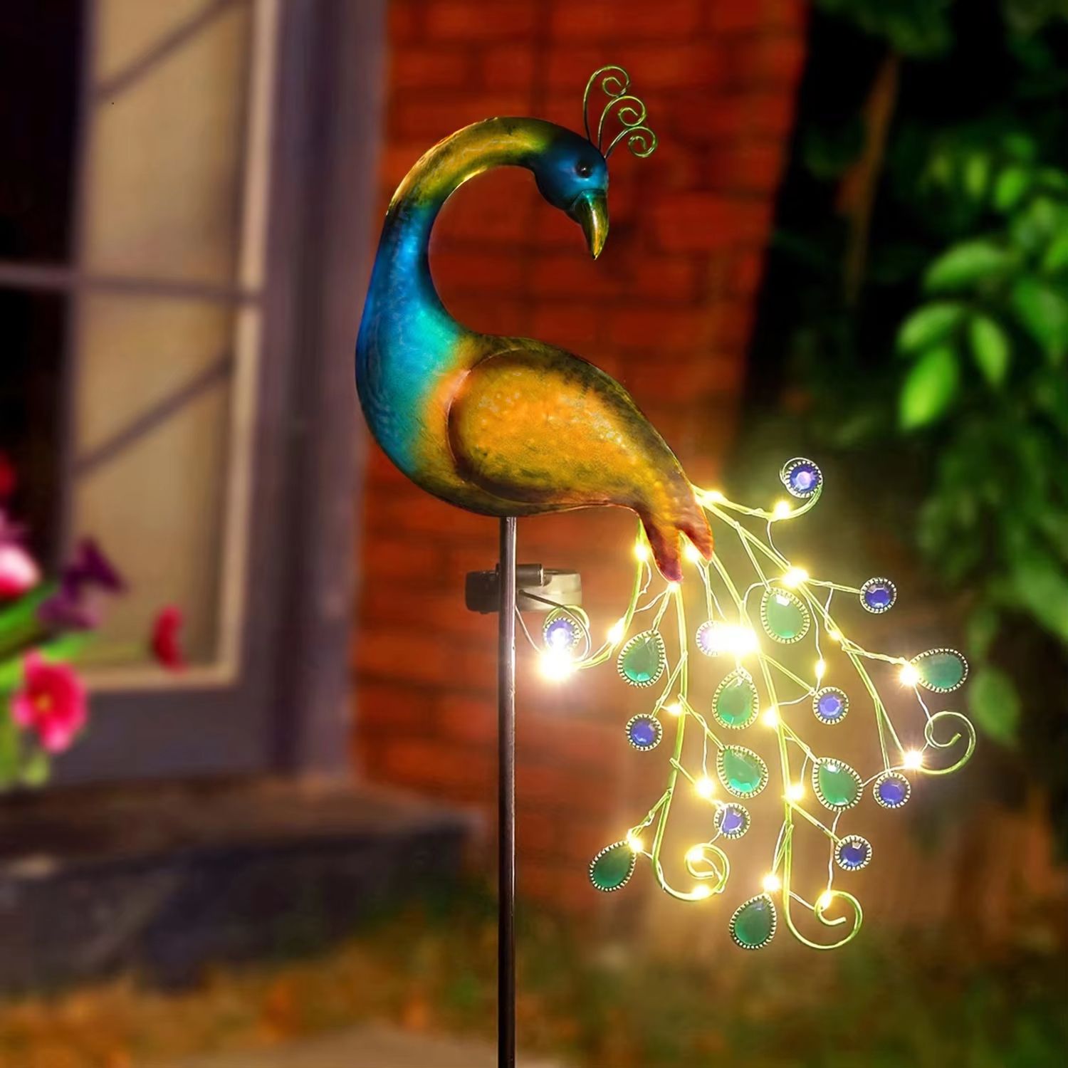 Solar Peacock Stake Light Waterproof LED Garden Decor with Multicolor Glow